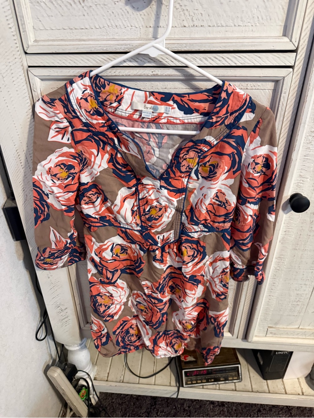 Boden Coral Floral Mini Dress with Navy Accents